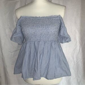 American Eagle Outfitters | White,Baby Blue blouse+ruffle top+frilled | Medium